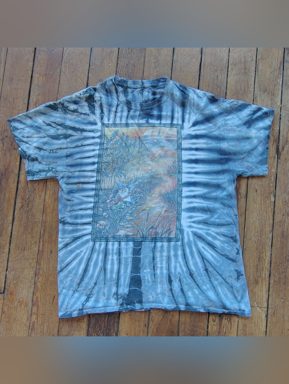 90a Vintage Mike DuBois Psychedelic Wizard Fishing Tie Dye Size Large Tee Shirt